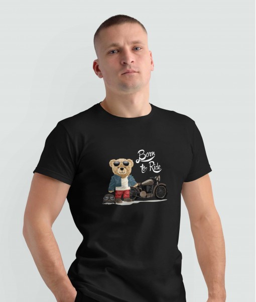 Мъжка тениска с щампа Мечета Born to ride bear